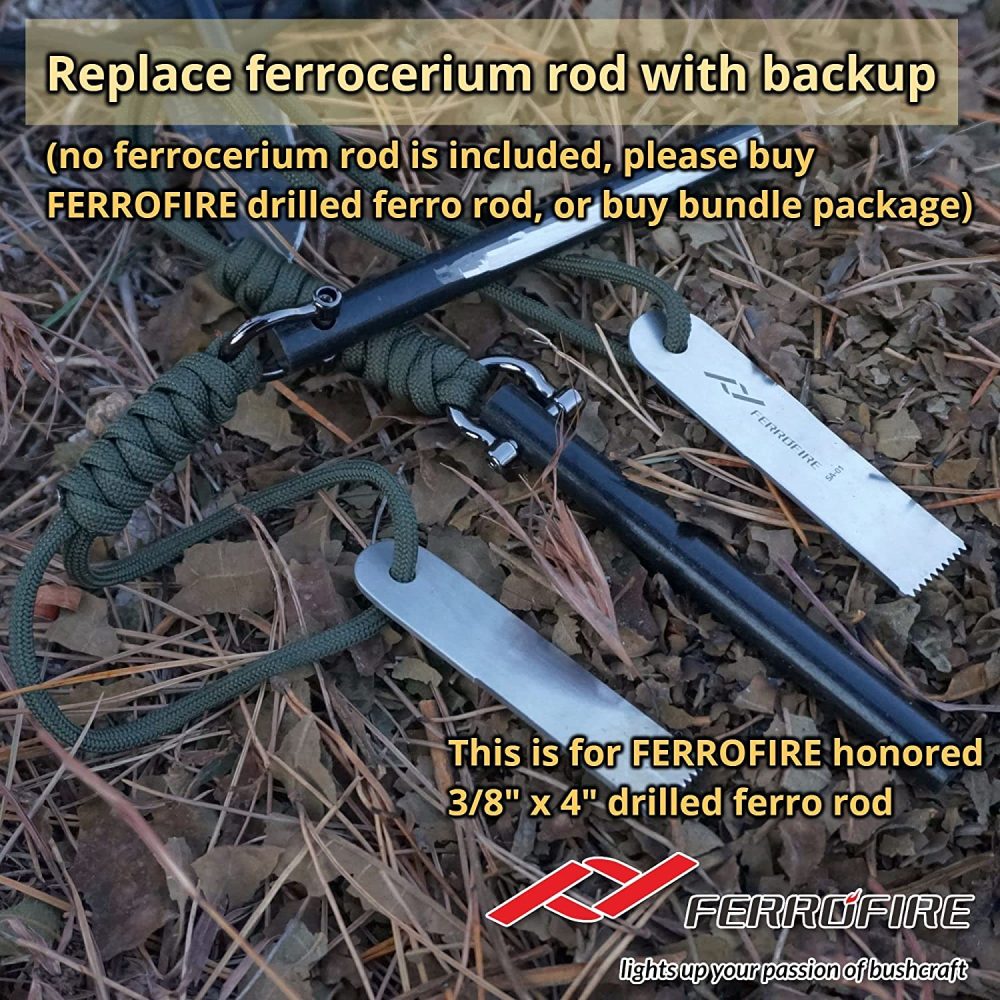 FERROFIRE SA01 carbon Ferro Rod Striker Scraper, serrated scraper to make wood tinder, metal silver. made of carbon steel